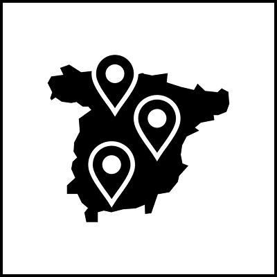 Map of Spain with location pins.